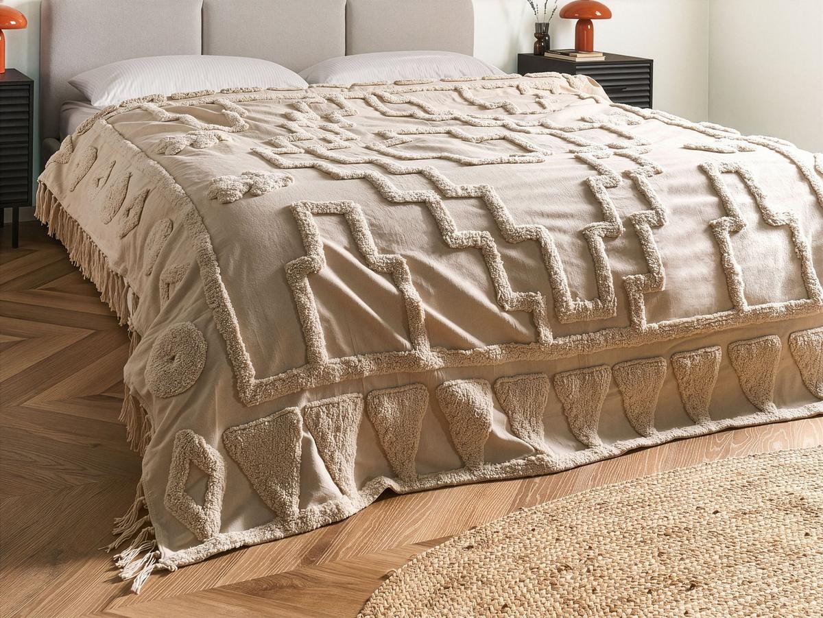 KUSCHELDECKE Baumwolle 190/190 cm Beige Chack - Beige, Textil (190/190cm) - Beliani