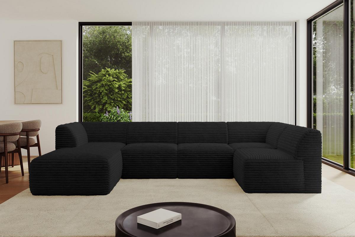 WOHNLANDSCHAFT Ottomane Links MOVO-L 345x180x78 cm Schwarz Cord - Schwarz, Holzwerkstoff/Kunststoff (345/78/180cm) - ALTDECOR