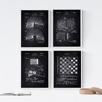 POSTER Set mit 4 Schwarz Patenten SPIELPLATZ A4 Schwarzer Rahmen - Schwarz, Papier (29.7/3cm) - Nacnic