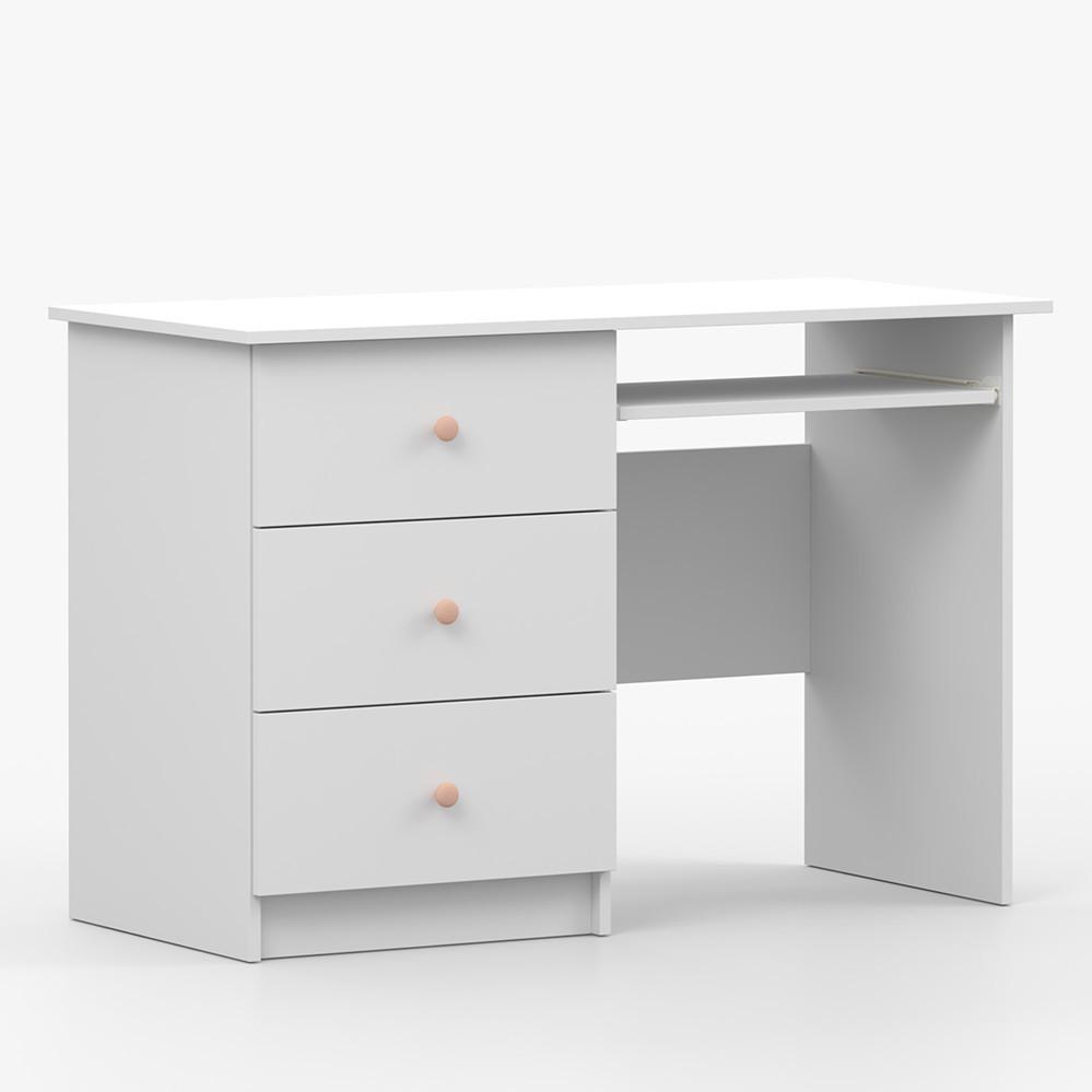 SCHREIBTISCH OLAF I 115/77/53cm Weiß, Griff Rosa - Rosa/Weiß, Holzwerkstoff/Metall (115/77/53cm) - imoebel24