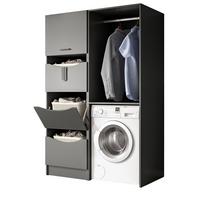 WASCHMASCHINENSCHRANK grau Set 2-teilig 126 x 196 cm, Waschmaschinenumbau mit Wäschefächern - Schwarz/Grau, Holzwerkstoff/Kunststoff (126/196/68cm) - Inn.Furn