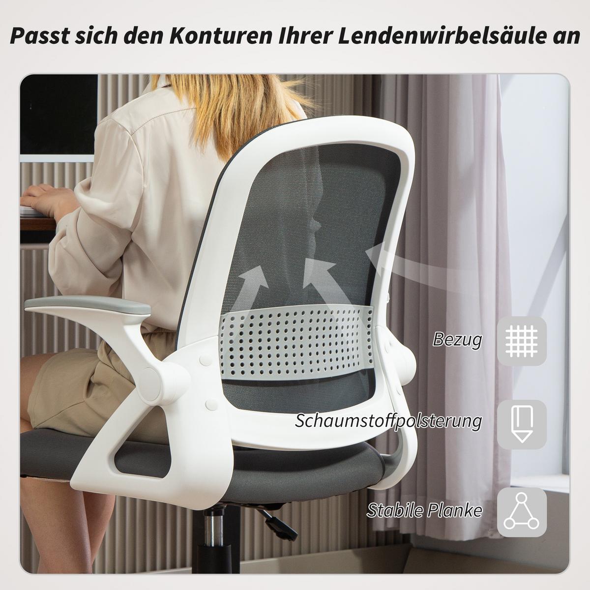 BÜROSTUHL höhenverstellbar Grau - Weiß/Grau, Kunststoff/Textil (57.5/101/60cm) - HOMCOM