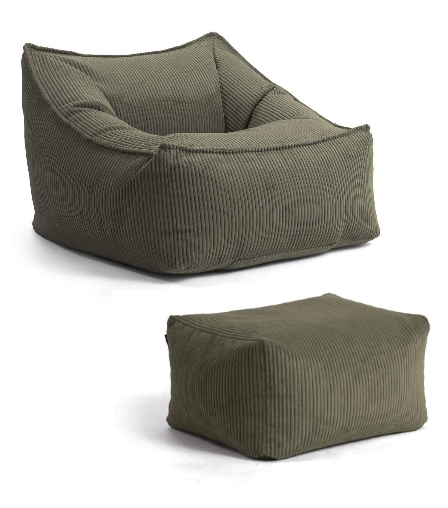 SITZSACK Cord Snug mit Hocker - Grün, Textil (80/60/83cm) - Mokebo