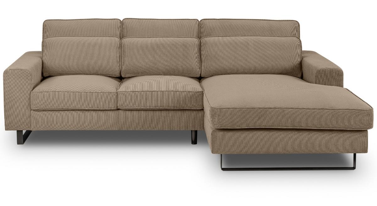 SOFA braun Cord 276 cm, Ecksofa 4-Sitzer, L-Sofa Ottomane rechts - Schwarz/Braun, Holz/Textil (276/183cm) - Inn.Furn
