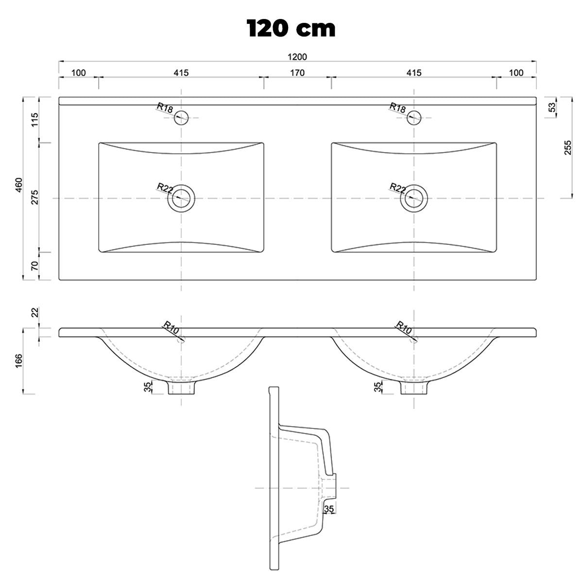 DOPPELWASCHTISCH 120cm Livia Weiß - Weiß, Holzwerkstoff (120/30/45cm) - Petits-meubles