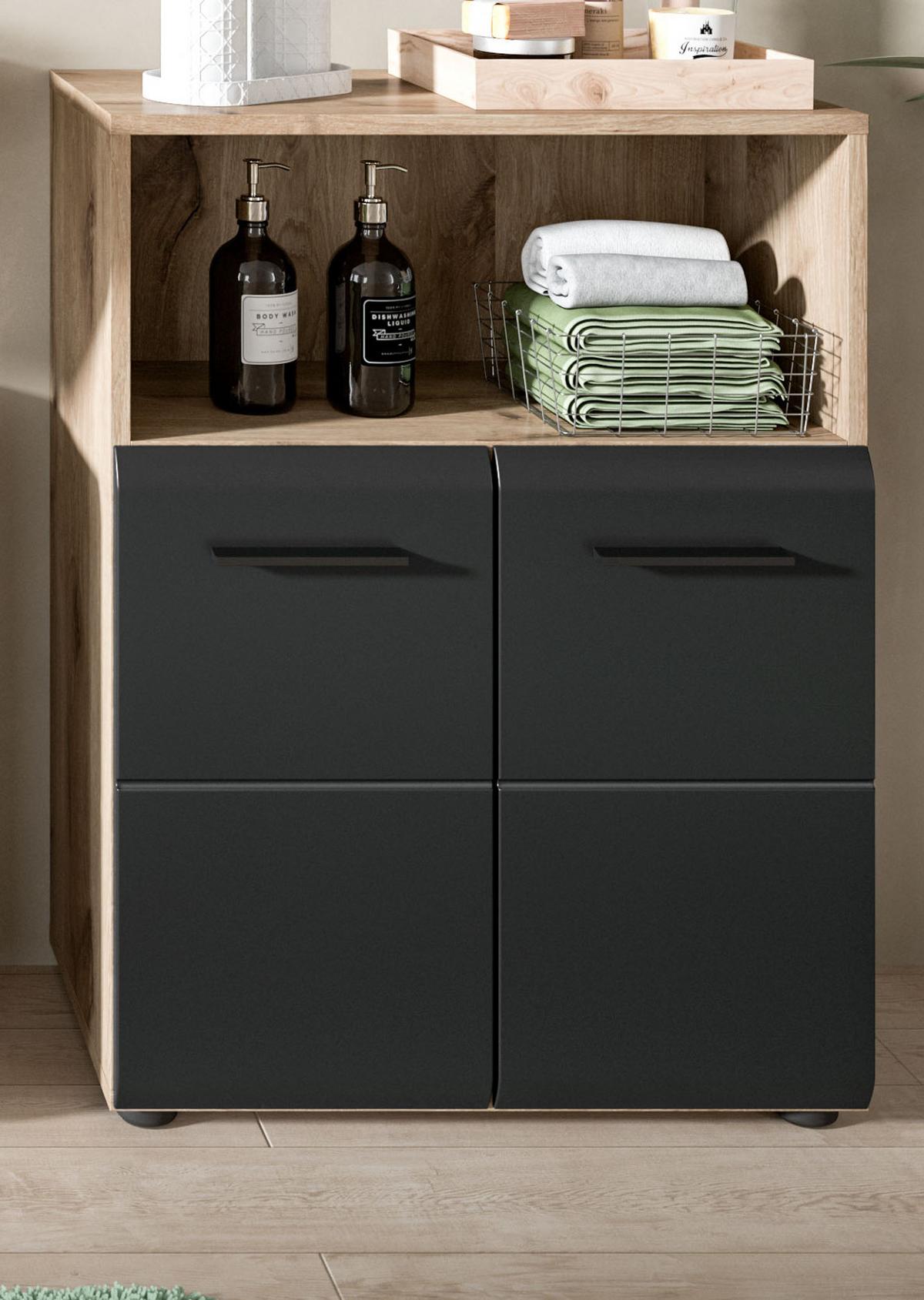 MIDISCHRANK schwarz matt, Eiche 2-türig, Badkommode 60 x 80 cm - Eichefarben/Schwarz, Holzwerkstoff/Kunststoff (60/80/30cm) - Inn.Furn