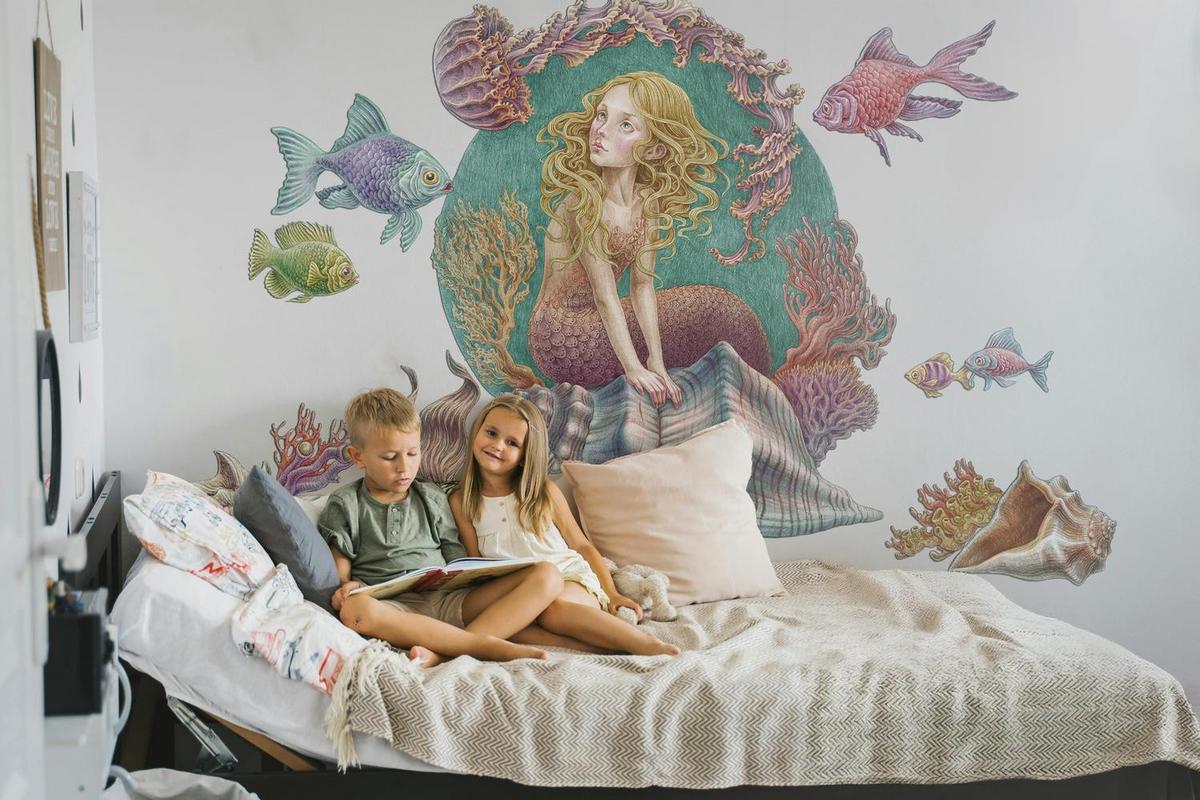 WANDAUFKLEBER 80x71cm - Sirenengeschichten - Multicolor, Kunststoff (80/71/0.1cm) - Wallfluent