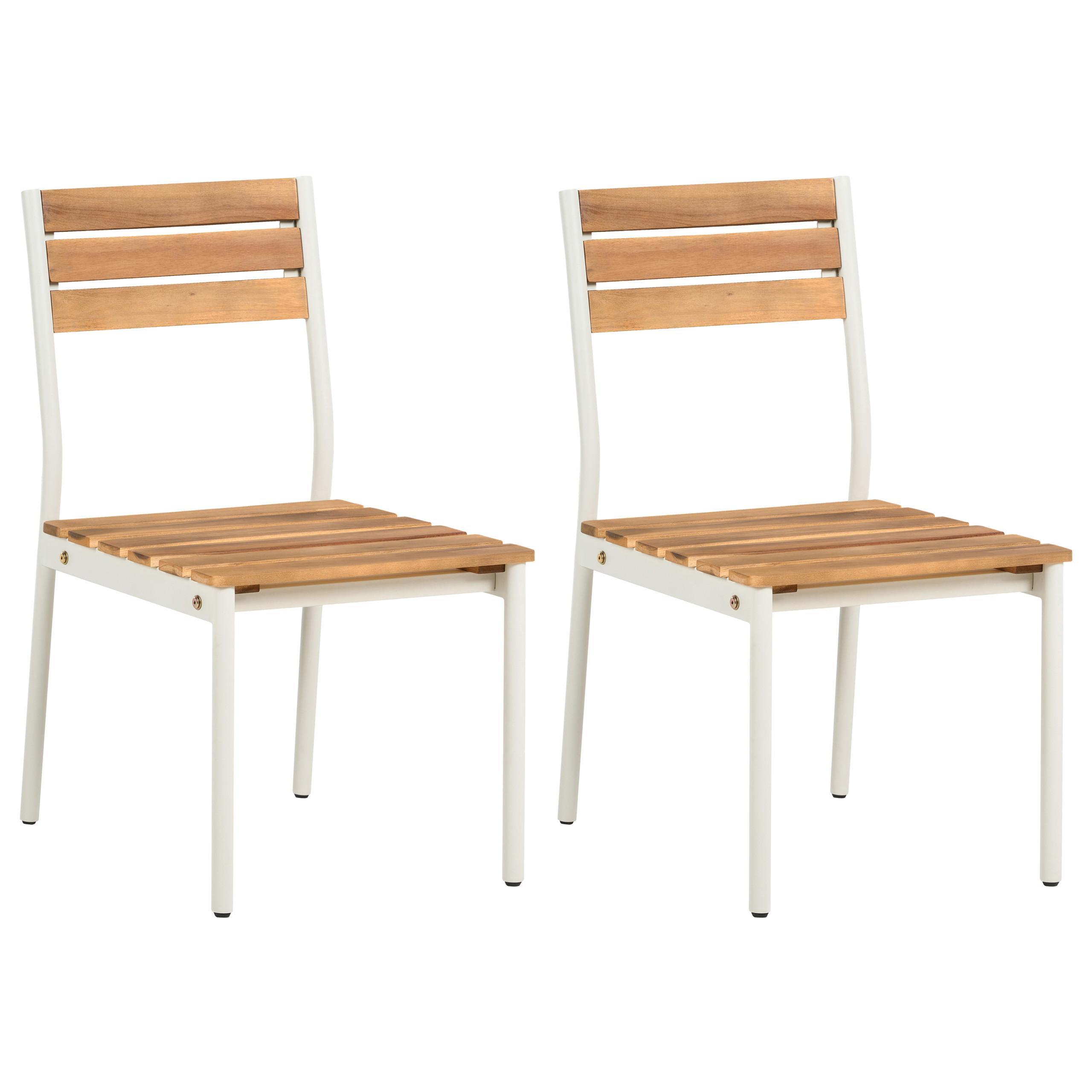 GARTENSTUHL 2er Set Akazienholz Braun Corricella - Creme, Holz (47/90/54cm) - Beliani