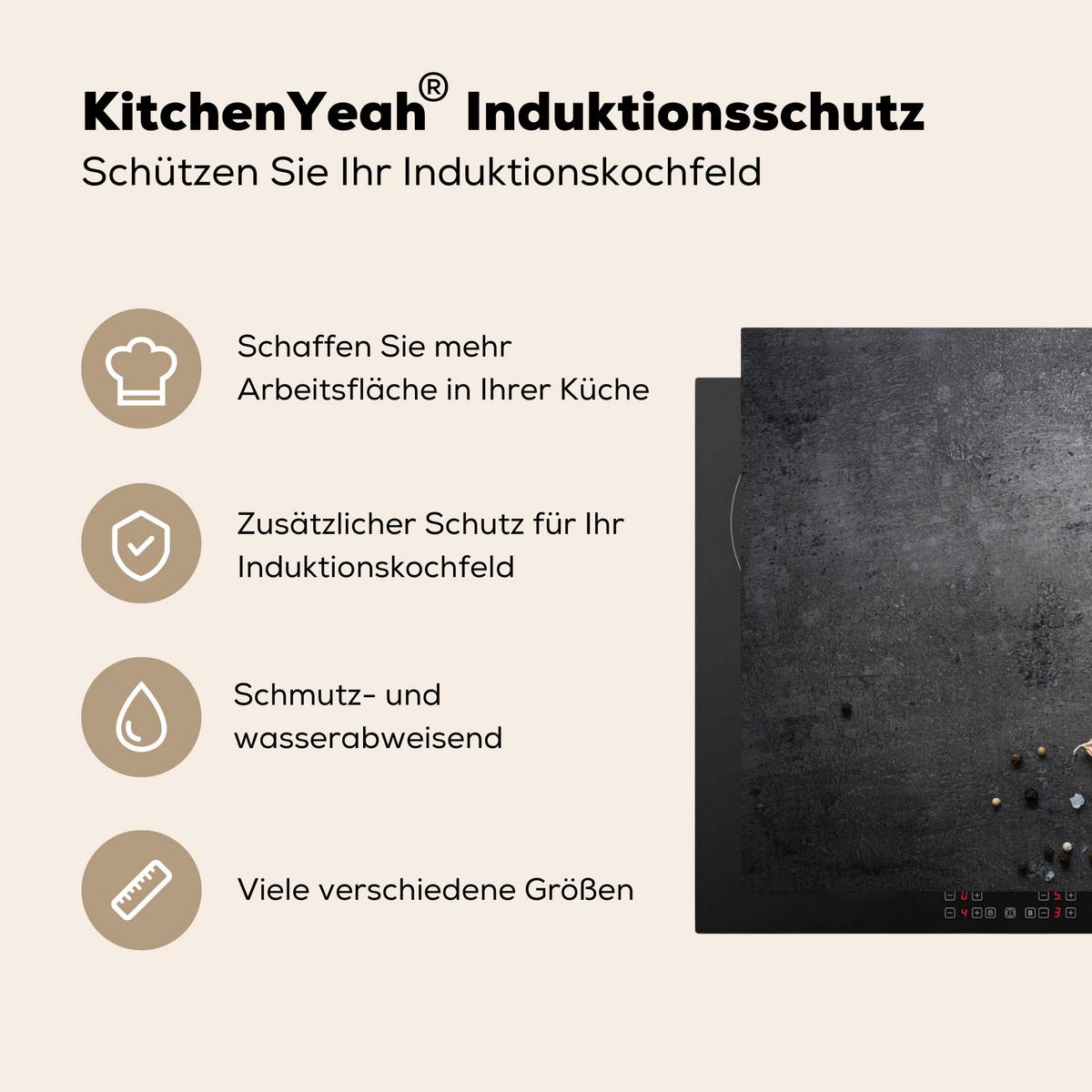 HERDABDECKPLATTE Limette - Kräuter - Gewürze - Grün - Grau - Beton Induktionsmatte 77x51 cm - Grün, Kunststoff (77/51/0.2cm) - MuchoWow