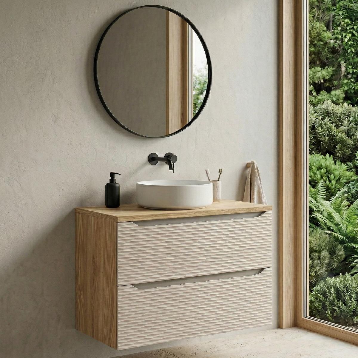WASCHBECKENUNTERSCHRANK Ocean 2 Schubladen Cashmere mit Eiche - 80 x 46 x 59 cm - Kaschmir/Eichefarben, Holz (80/59/46cm) - Badplaats
