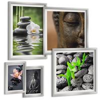 BILDER SET 5er Set - 50x50 cm & 20x30 cm & 40x60 cm Silberner Rahmen - Blumen in Vasen als Dekoration - Silberfarben, Kunststoff (40/60cm) - TULUP