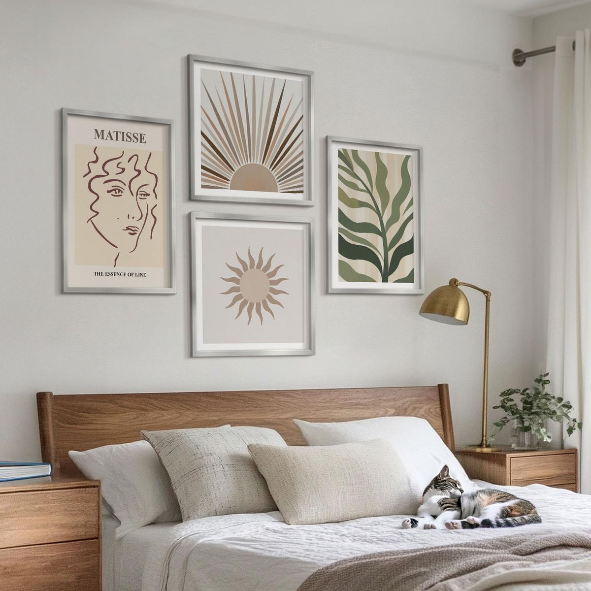 BILDER SET 4er Set - 50x50 cm & 40x60 cm Silberner Rahmen - Abstrakte Pflanzenmuster - Silberfarben, Kunststoff (50/50cm) - TULUP