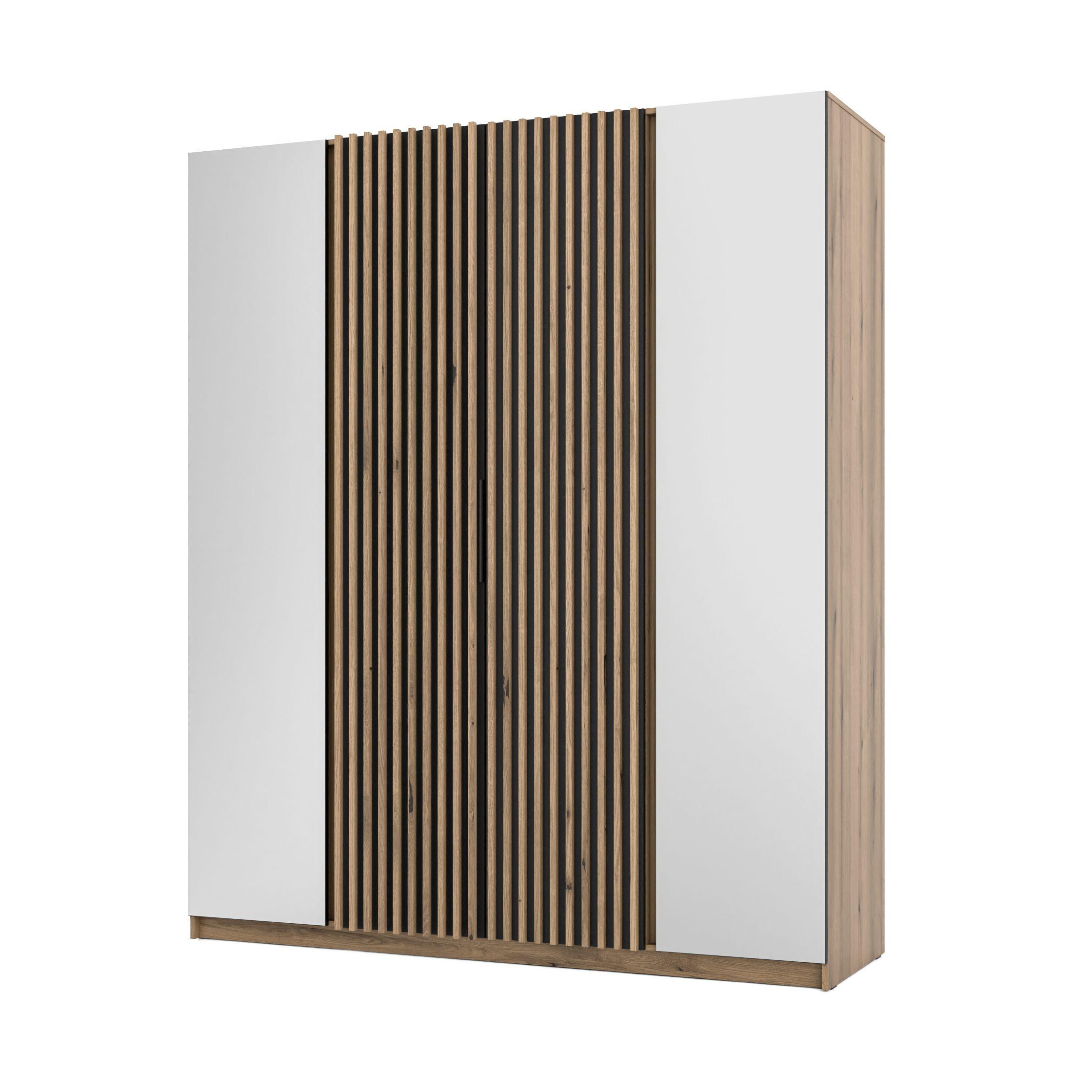 DREHTÜRENSCHRANK CAGLIARI 200/239/61,9cm 4-türig mit Spiegel Goldfarben - Goldfarben/Schwarz, Holzwerkstoff (200/239/61.9cm) - MASSENO