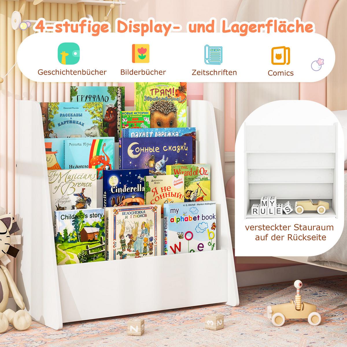 KINDERREGAL 4 Fächer weiß - Weiß, Holz (57.5/59/26.5cm) - COSTWAY