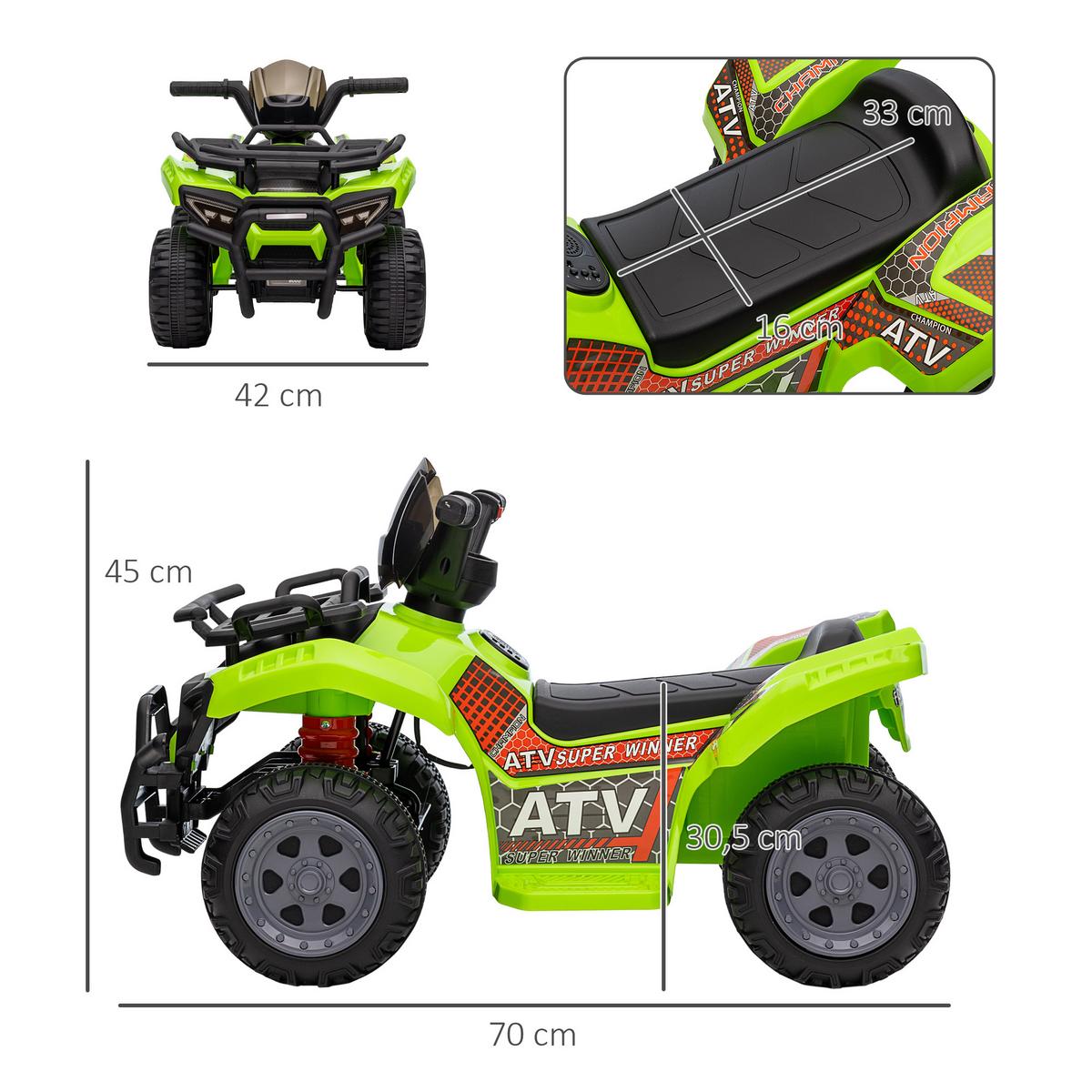 MINI Elektro-Quad Kinder Elektro ATV Kinderwagen Kinderauto Grün - Grün, Metall (70/42/45cm) - HOMCOM