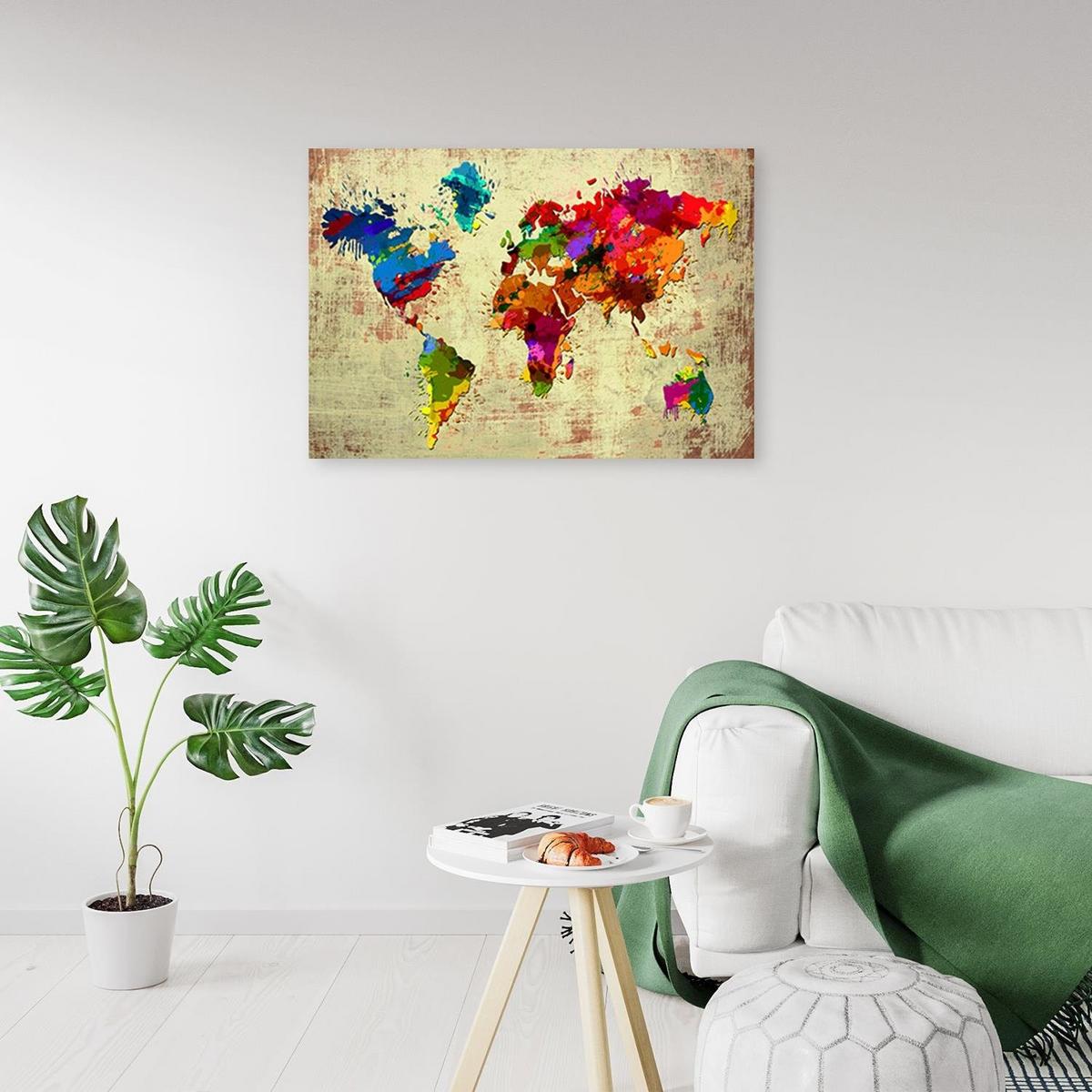 BILD Bunte Weltkarte Vintage 90x60cm - Multicolor, Textil (90/60cm) - Feeby