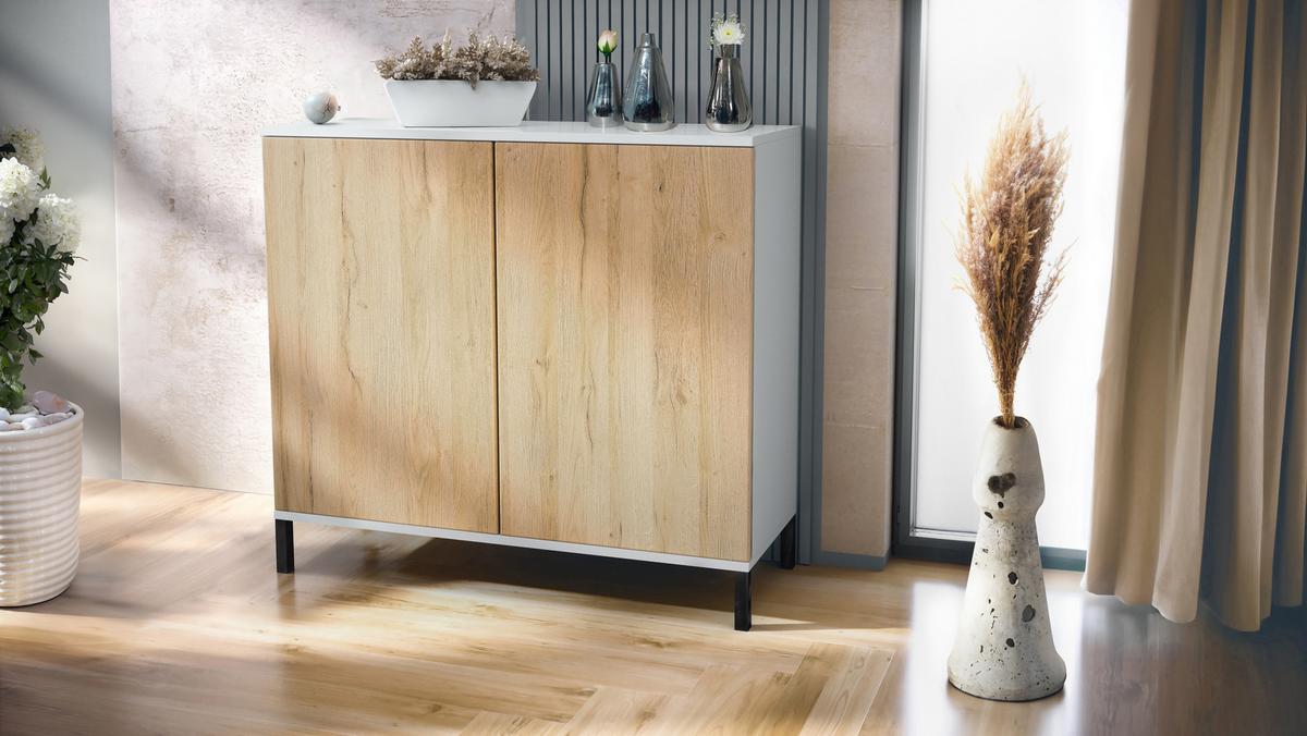 KOMMODE Skadu Eiche Natur - Eichefarben, Holzwerkstoff (92.5/83.5/35cm) - Vladon