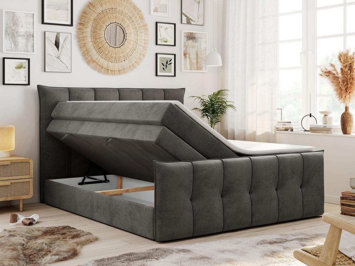BOXSPRINGBETT PREMIUM 11 KING 120/200 Hellgrau Velvet - H4 - Grau, Holz/Textil (120/200cm) - MKS