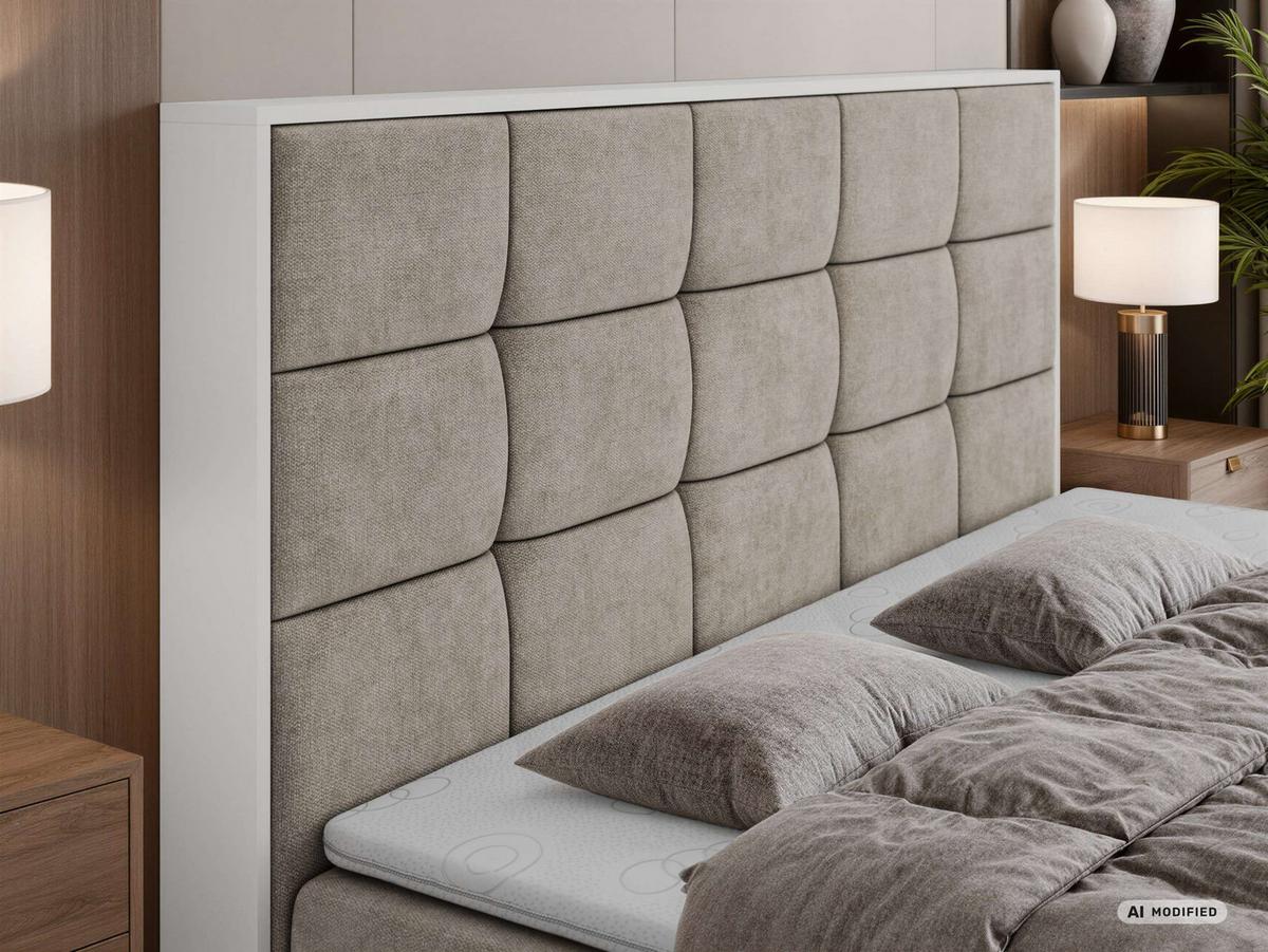 BOXBETT ALVIT 140/200 - Greige Stukture - Topper Visco - H4 - Greige/Schwarz, Kunststoff/Textil (140/200cm) - MKS
