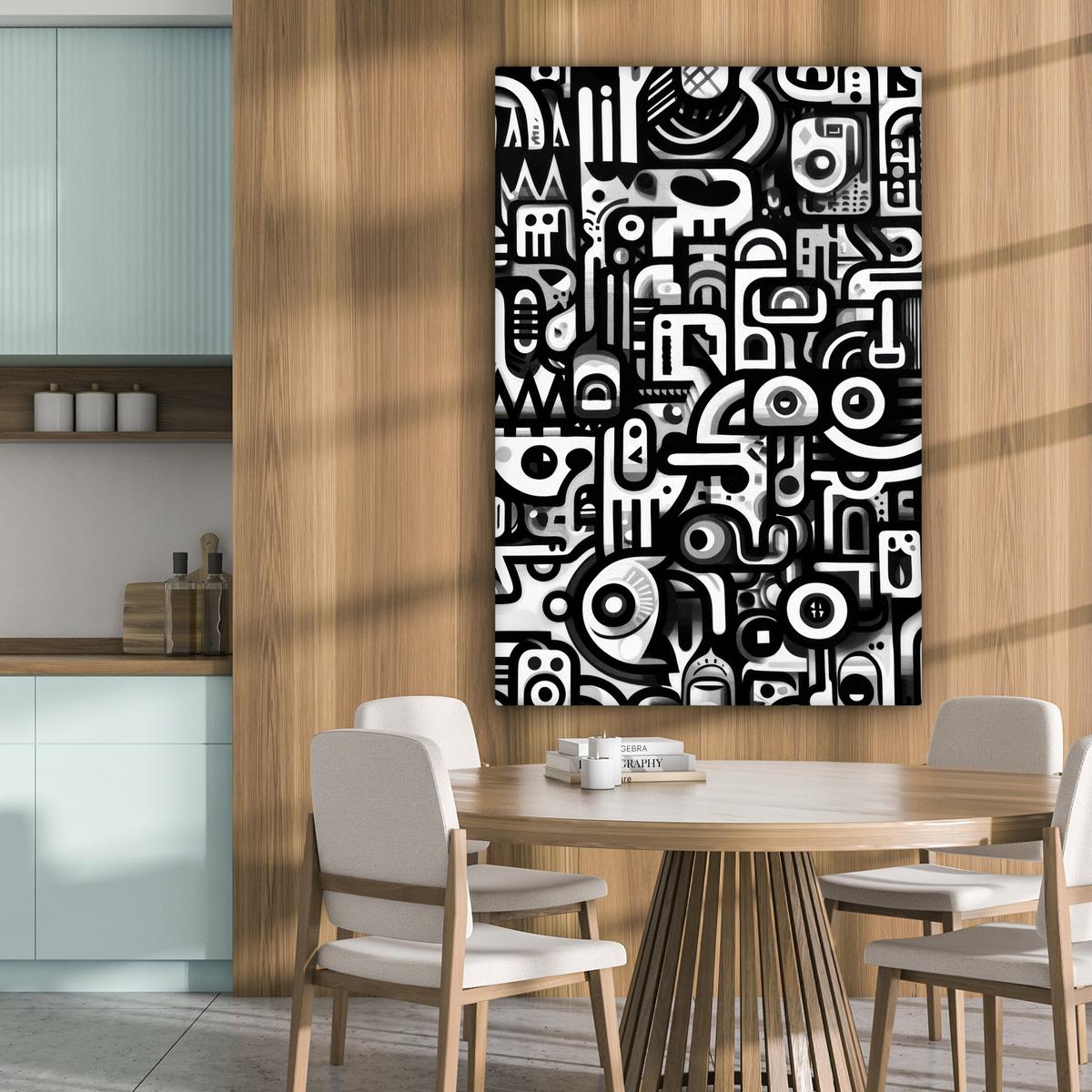 LEINWANDBILD Symbole - Abstrakt - Grafik - Schwarz Deko Groß 90x140 cm - Schwarz, Textil (90/140cm) - MuchoWow