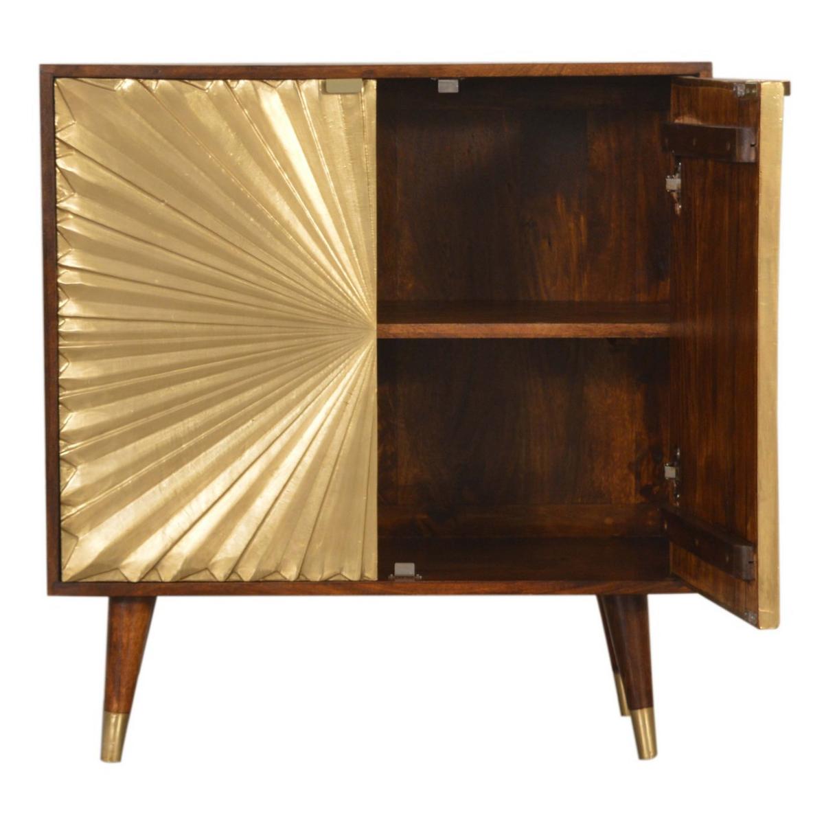 GOLDENER SCHRANK in einem reichen Kastanienholz-Finish, Nordische Beine, Gold und Braun - Messingfarben/Braun, Holz/Metall (75/80/35cm) - Artisan Furniture