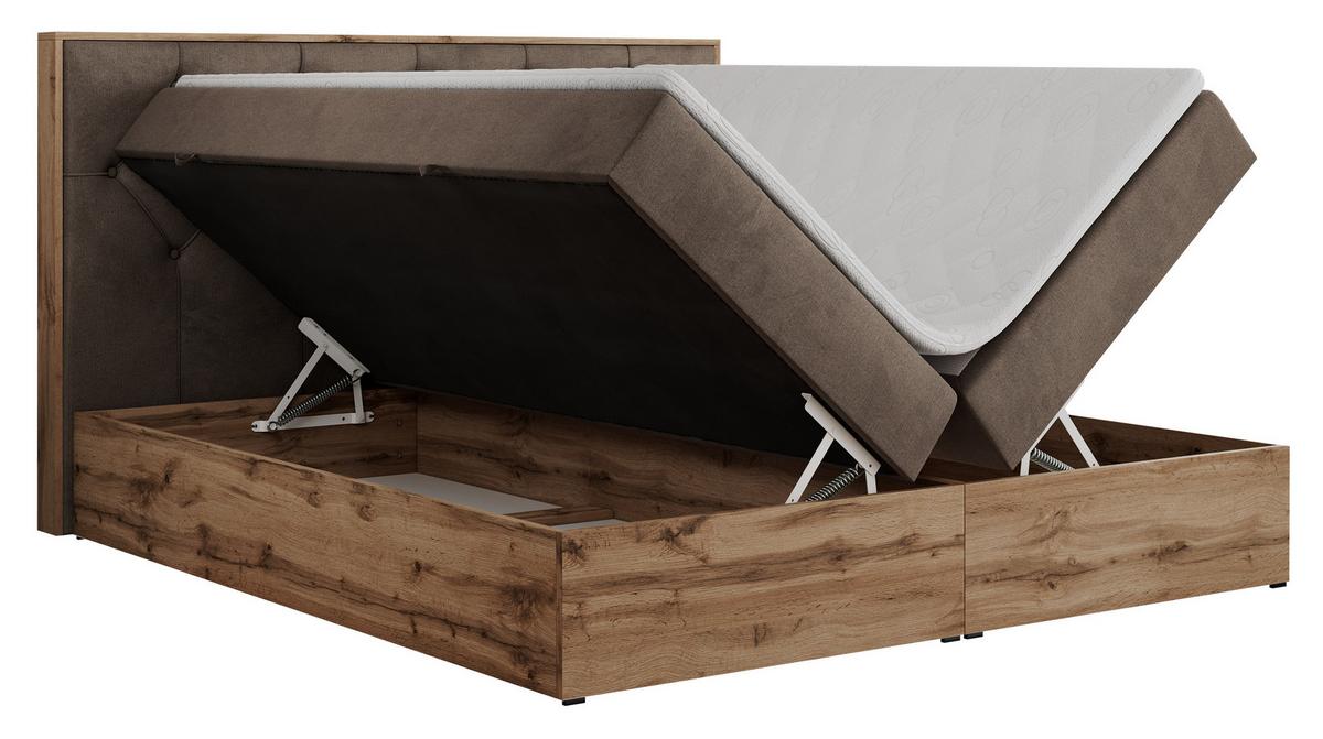 BOXBETT VENETO 140/200 Braun Velvet - H4 - Braun, Holz/Textil (140/200cm) - MKS