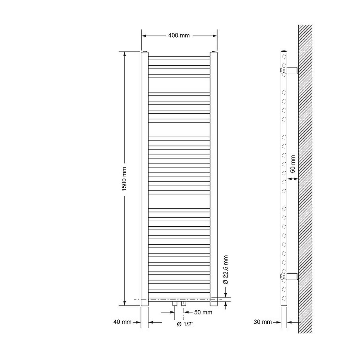 BADHEIZKÖRPER Sahara 400x1500 mm Weiß gerade mit Mittelanschluss - Weiß, Metall (40/150/3cm) - LuxeBath