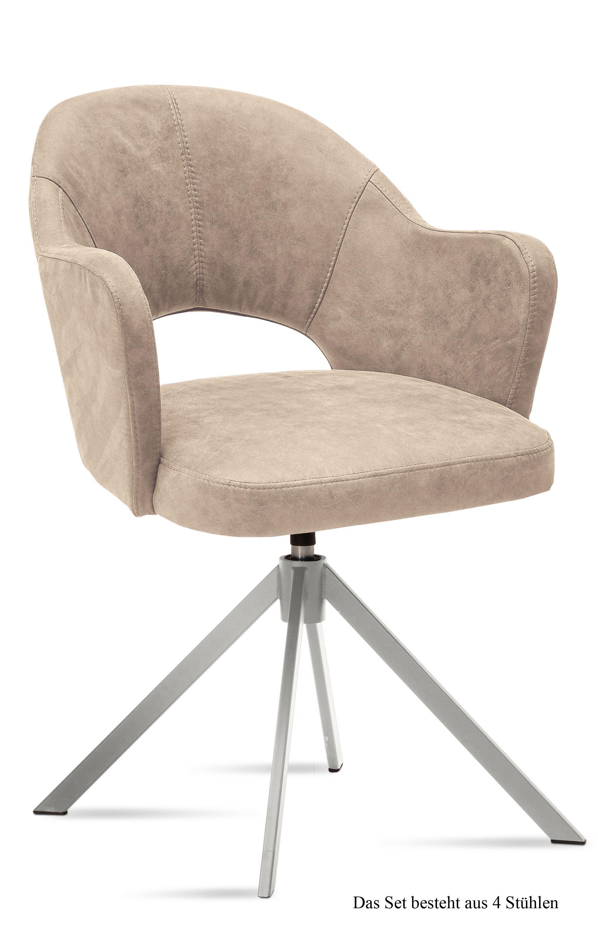 ARMLEHNSTUHL drehbar (4er-Set) Davinia 59x87x61 Edelstahl/Natur - Edelstahlfarben/Naturfarben, Kunststoff (61/87/59cm) - 58aufmkessel