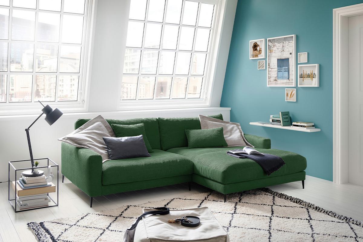 ECKSOFA CARA Smaragdgrün Cord - Smaragdgrün/Dunkelgrün, Textil/Metall (272/190cm) - KAWOLA