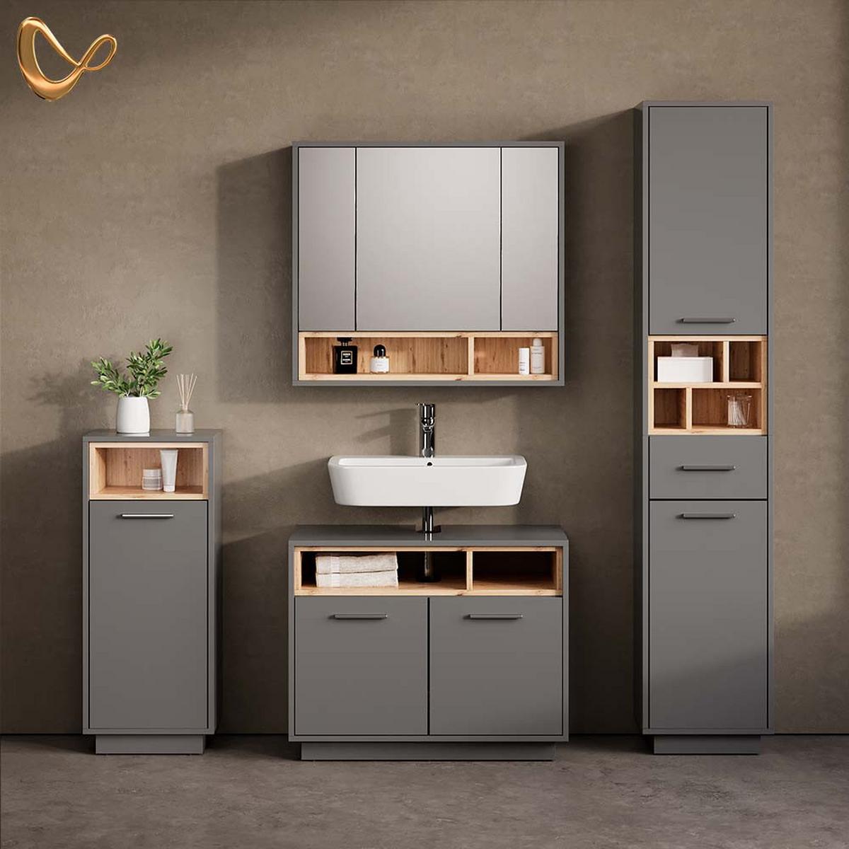 BADMÖBEL-SET Temo Anthrazit 4 Teile - Anthrazit, Holzwerkstoff (80/93/40cm) - Livinity®