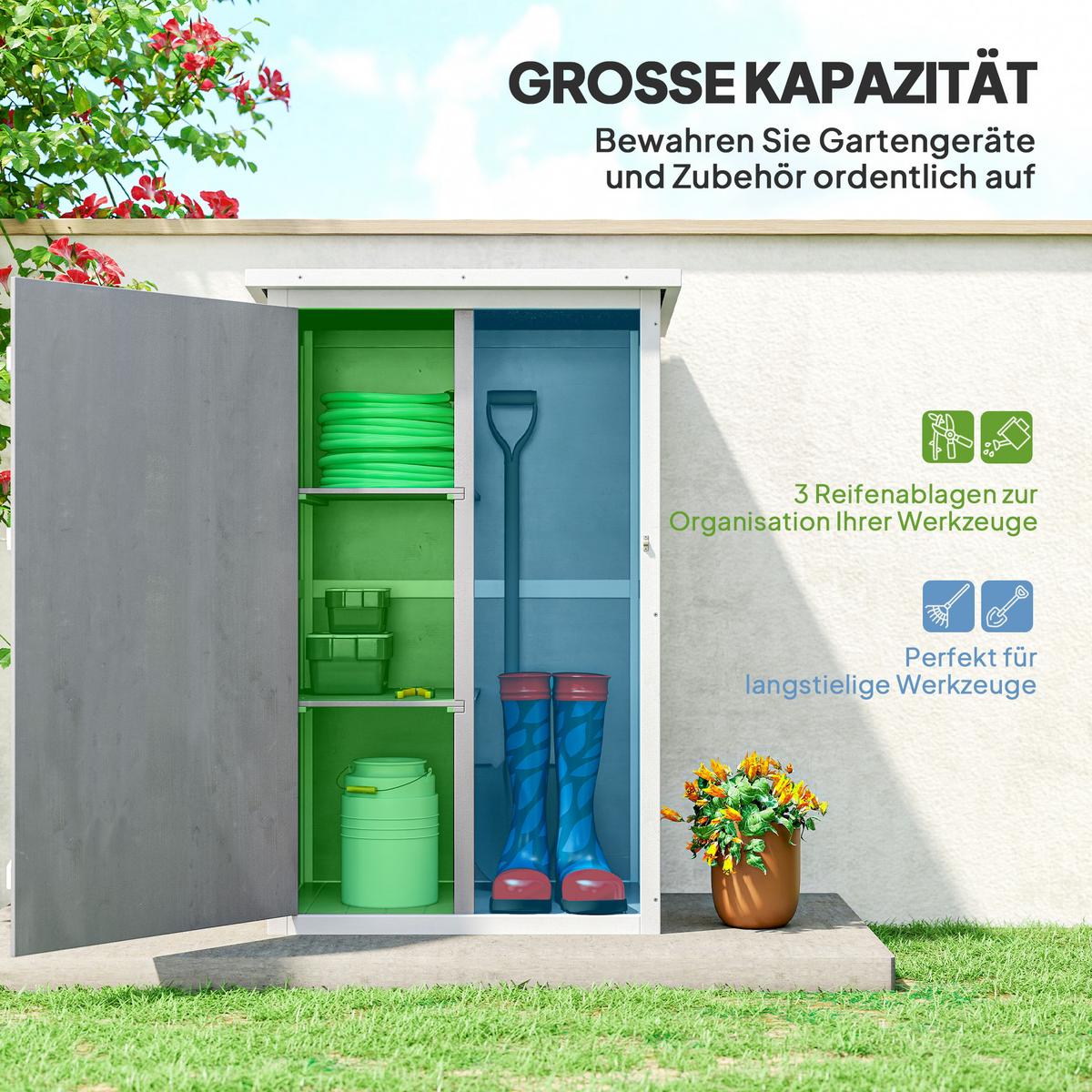 GARTENHAUS Geräteschuppen, mit Regalböden, für Garten, Tanne, Schwarz+Grau+Weiß - Grau, Holz (56/115/75cm) - Outsunny