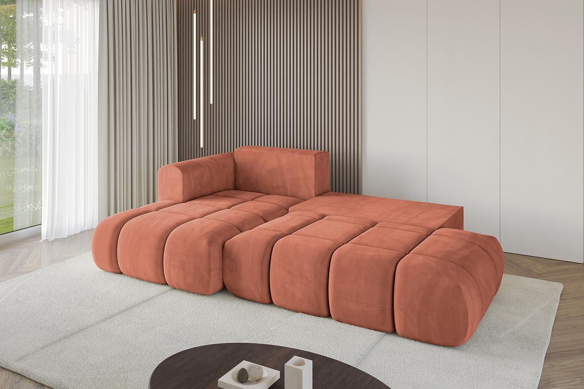ECKSOFA Ottomane Links CLOUD-L-v1 280x185x90 Apricot Velours - Koralle, Holzwerkstoff/Kunststoff (180/289cm) - ALTDECOR