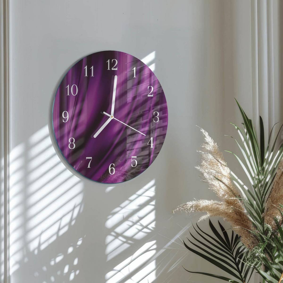 WANDUHR aus Glas Ø30 cm - Abstraktion - Lila, Glas (30/30/0.4cm) - TULUP