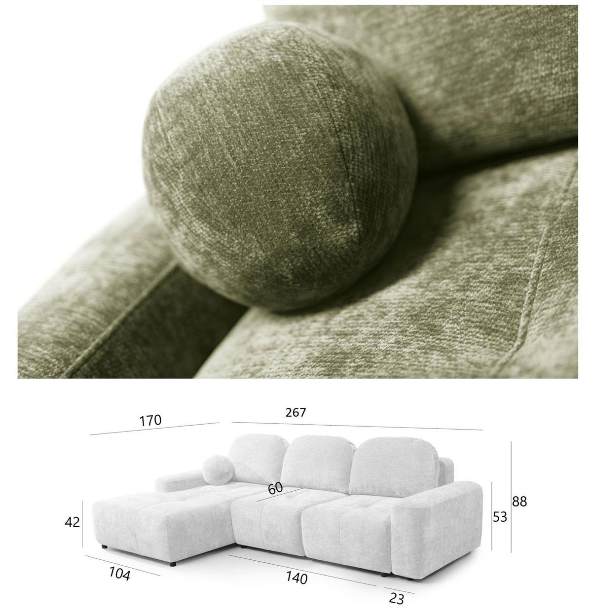 ECKSOFA Argos In Vibe - Grün, Holzwerkstoff/Textil (170/267cm) - Fun Möbel