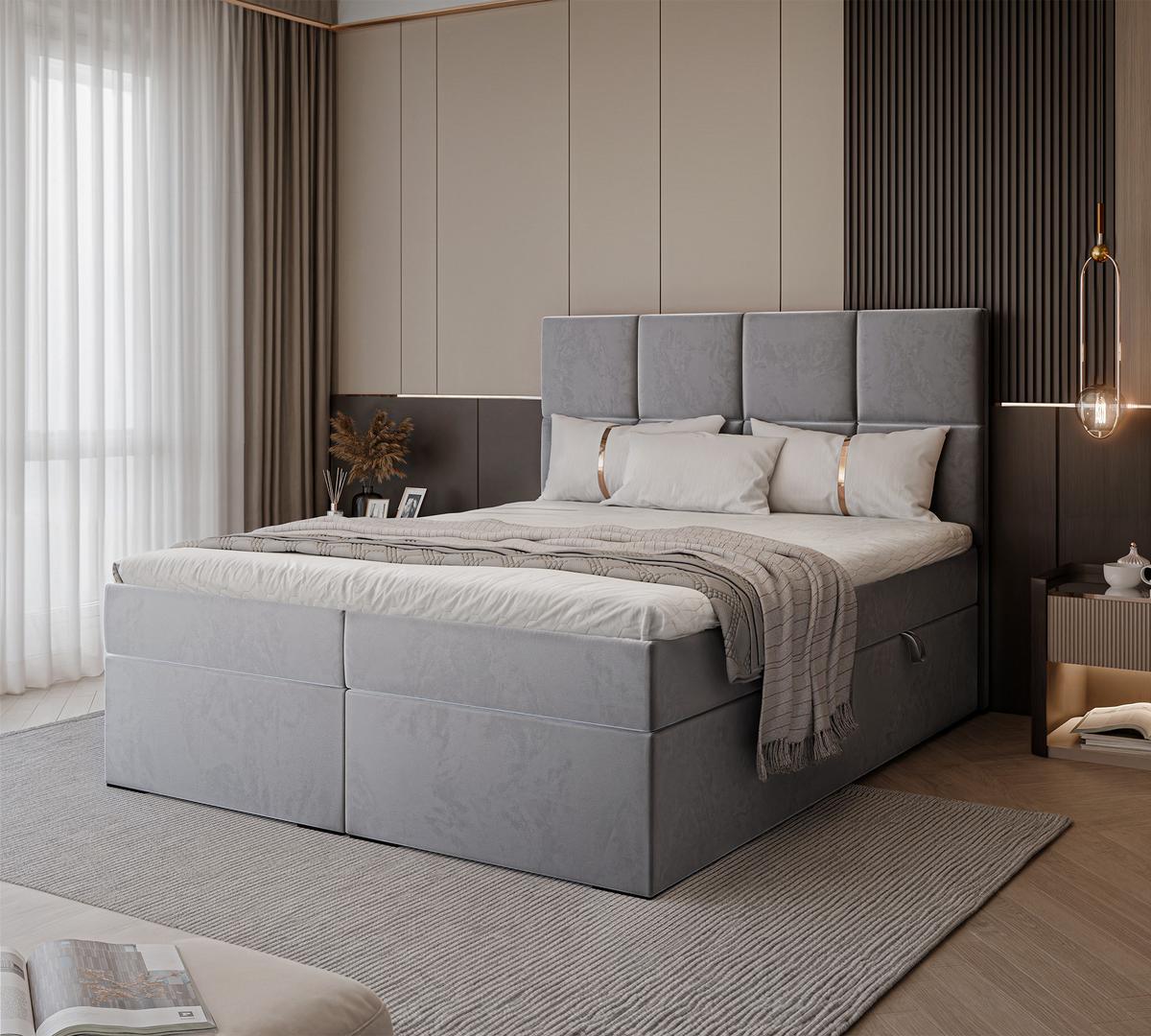 BOXBETT 120x200 cm mit Topper - Hellgrau, Textil (140/200cm) - Idohome