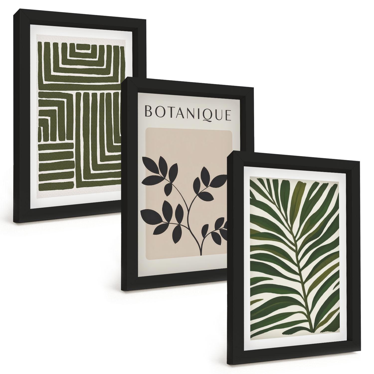 BILDER SET 3er Set - 20x30 cm Schwarzer Rahmen - Botanischer Boho-Minimalismus - Schwarz, Kunststoff (20/30cm) - TULUP