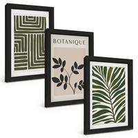 BILDER SET 3er Set - 20x30 cm Schwarzer Rahmen - Botanischer Boho-Minimalismus - Schwarz, Kunststoff (20/30cm) - TULUP
