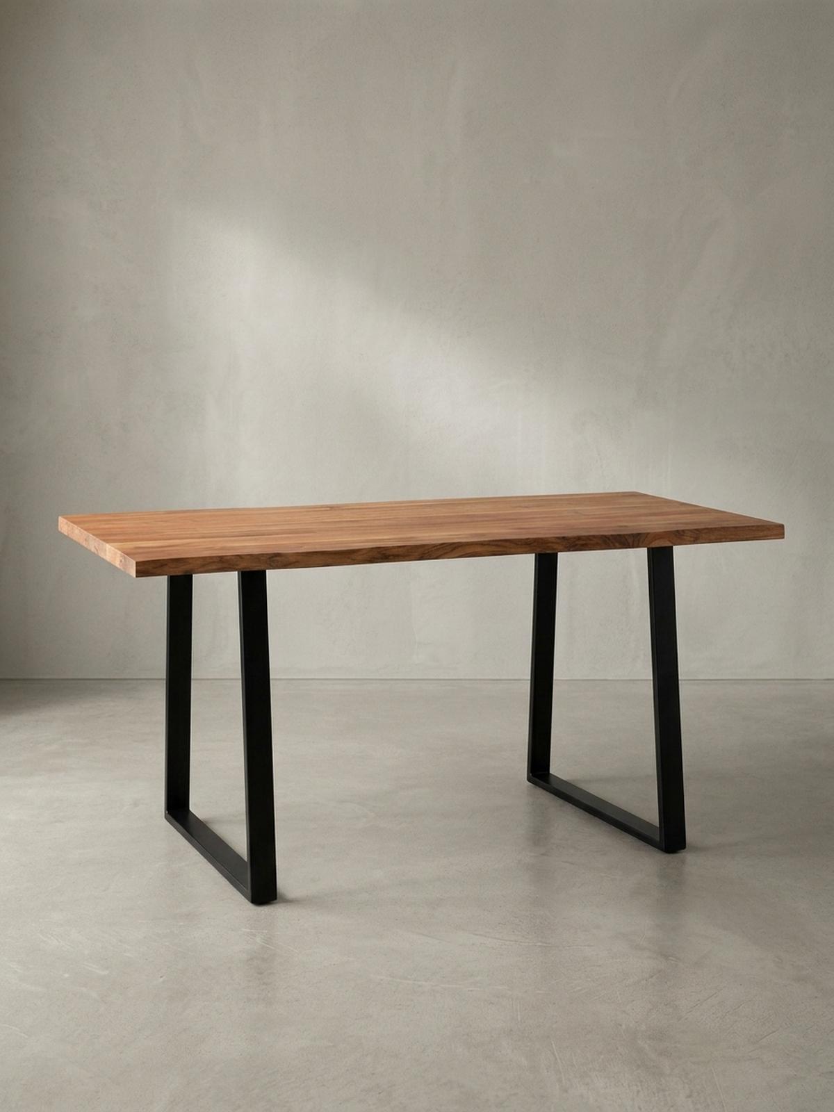 ESSTISCH Massivholz Baumkante Schwarz Metall Handgefertigt TARN, Goldbraun-Schwarz 200x100x76 cm - Schwarz/Braun, Holz (100/200/76cm) - KADIMA DESIGN