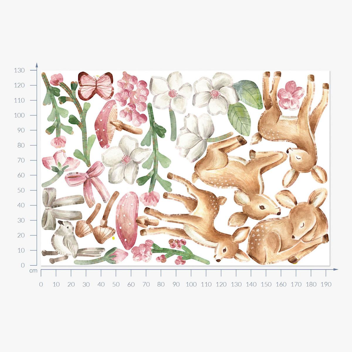 WANDAUFKLEBER 130x192cm - Waldtiere - Multicolor, Kunststoff (130/192/0.1cm) - Wallfluent