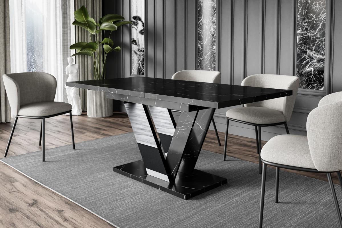 ESSTISCH ausziehbar 120 -160x80x75 cm - Royal Marble / Black Gloss - CLASI - Schwarz, Holzwerkstoff (120/80/75cm) - ALTDECOR
