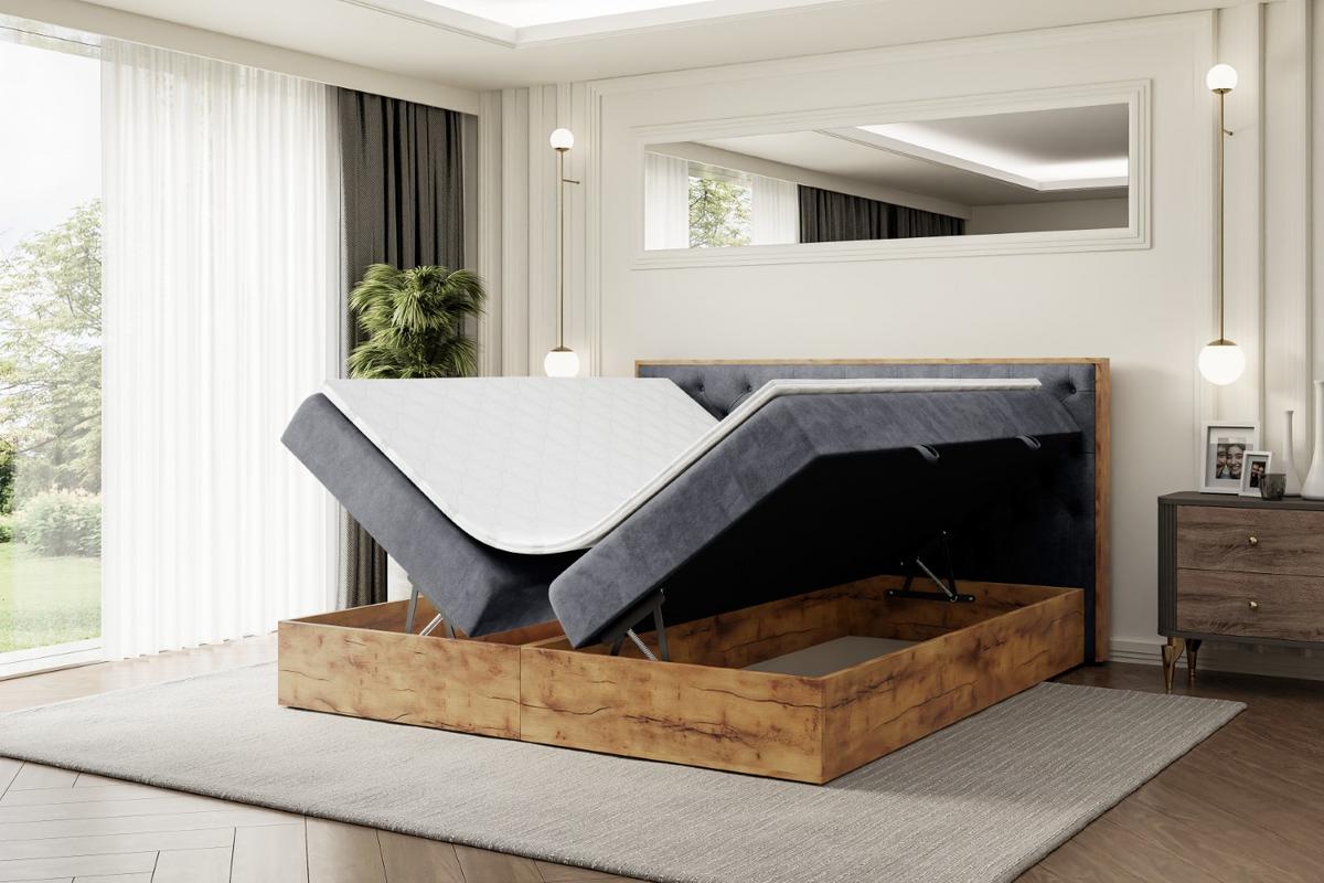 BOXBETT mit Matratze H4 und Lattenrost - LOLLI3 - 200x200 - Dunkelgrau - Dunkelgrau, Holzwerkstoff/Kunststoff (200/200cm) - ALTDECOR