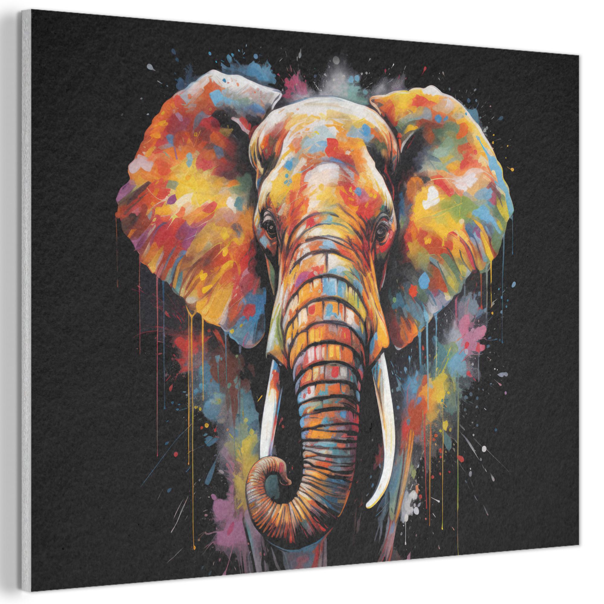 AKUSTIKBILD Elefant - Graffiti - Schwarz - Tiere - Farben Gemälde 80x60 cm - Schwarz, Kunststoff (80/60/0.9cm) - MuchoWow