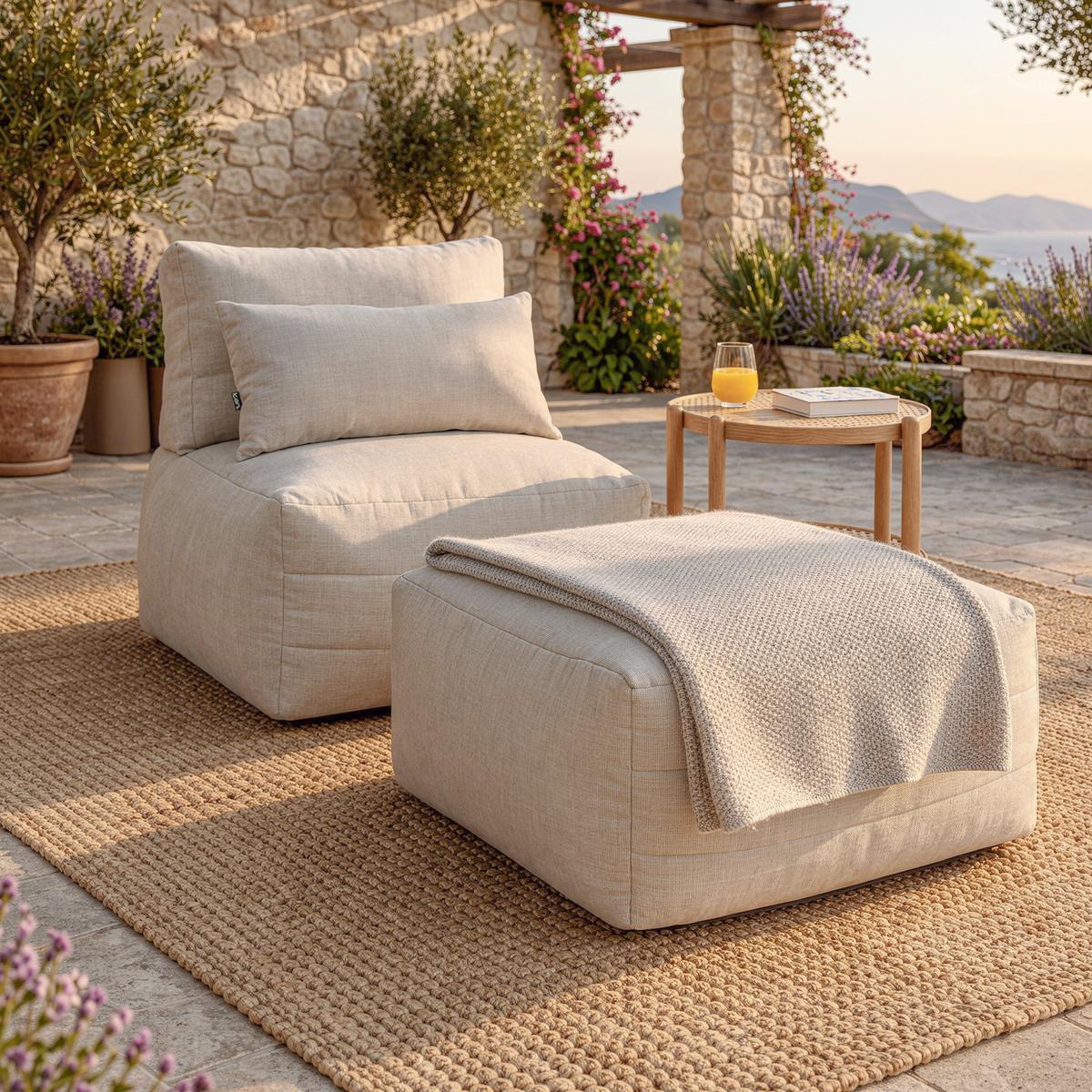 SITZSACK-SOFA 2-tlg. modular outdoor Noa - Beige, Textil (143/70/78cm) - icon