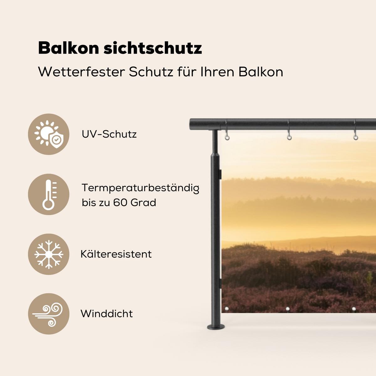 BALKON-SICHTSCHUTZ Schottische Hochlandbewohner - Heide - Landschaft - Tiere Groß 500x80 cm - Cognac, Kunststoff (500/80cm) - MuchoWow