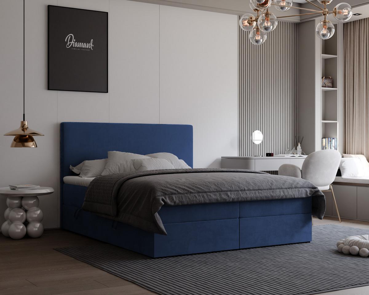 BOXBETT GIULIA 180/200 cm mit Matratze und Topper, Marineblau - Dunkelblau, Textil (180/200cm) - Idohome