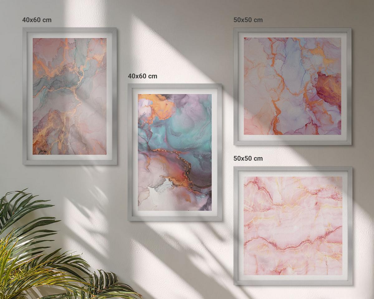 BILDER SET 4er Set - 50x50 cm & 40x60 cm Silberner Rahmen - Abstrakte Pastellmuster - Silberfarben, Kunststoff (50/50cm) - TULUP