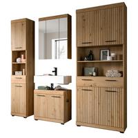 BADMÖBEL-SET Eiche Artisan 200 x 191 cm 4-teilig, Komplettset mit viel Stauraum - Schwarz/Eiche Artisan, Glas/Holzwerkstoff (201/191/34cm) - Inn.Furn