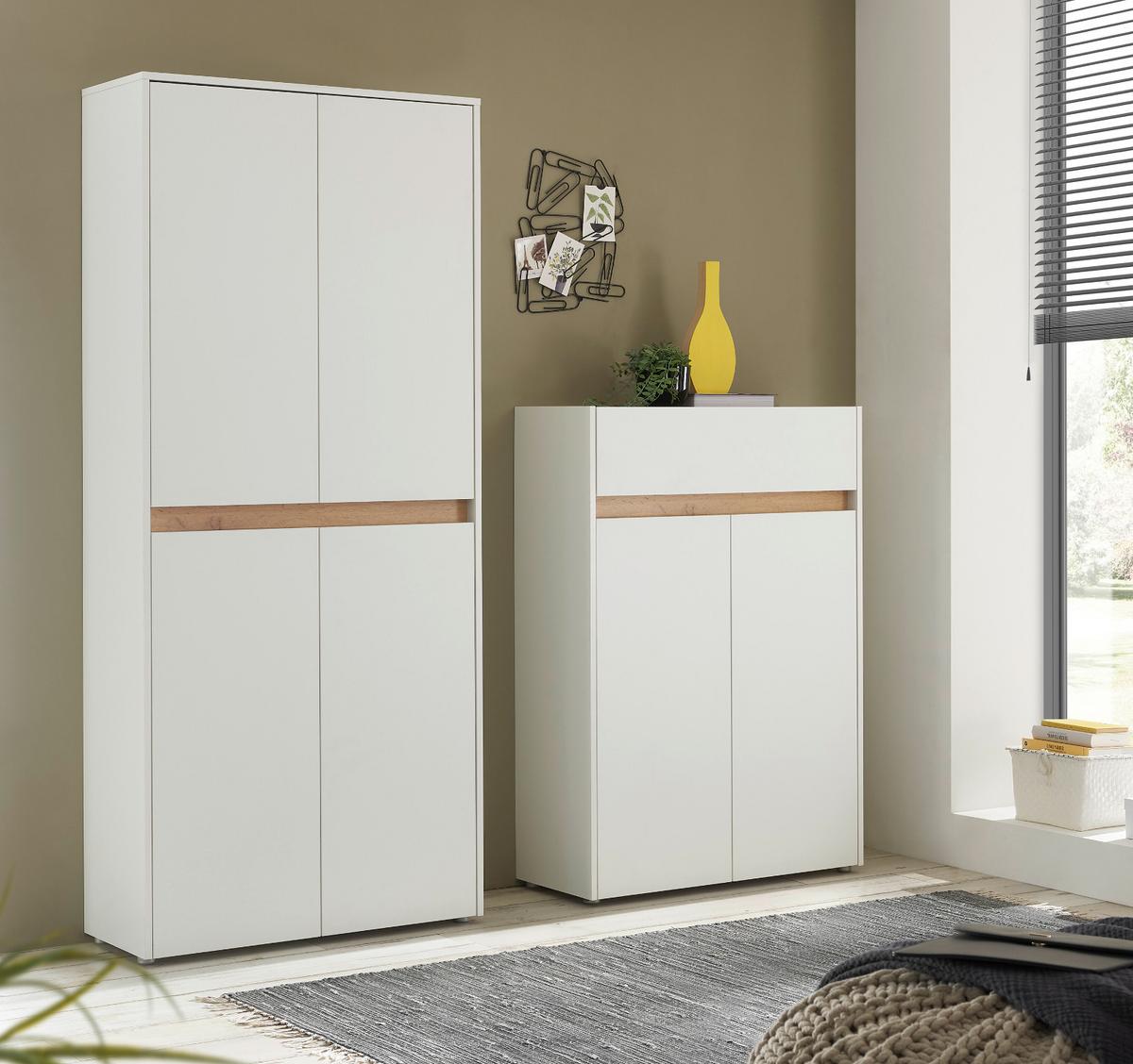 GARDEROBEN-SET weiß matt, Eiche Wotan 2-teilig 180 cm, Kombination mit viel Stauraum - Eiche Wotan/Schwarz, Holzwerkstoff/Kunststoff (180/195/40cm) - Furn.Design