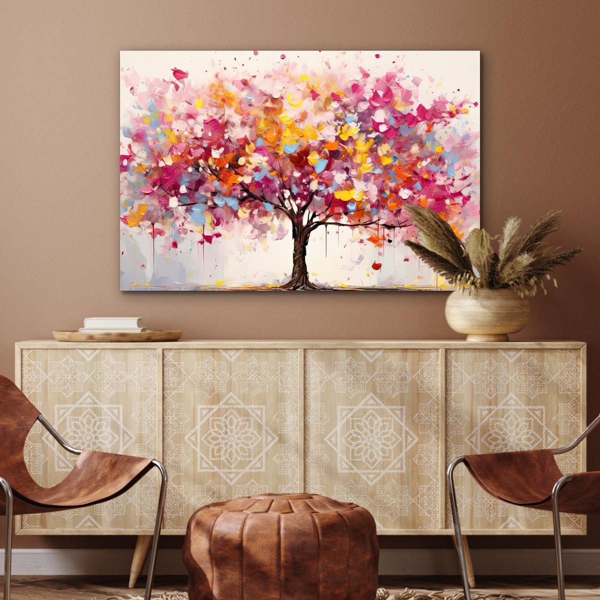 METALLBILD Aquarell - Baum - Kunst - Abstrakt Wanddeko 90x60 cm - Multicolor, Metall (90/60cm) - MuchoWow