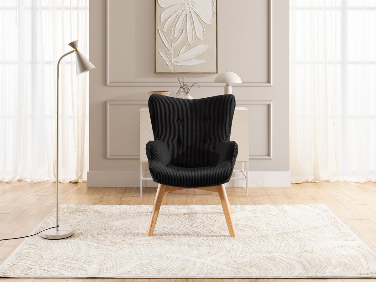 LOUNGESESSEL Lenari Schwarz Cordstoff mit Füßen in Natur - Schwarz/Naturfarben, Holz/Textil (71/96/86cm) - S-Style Möbel
